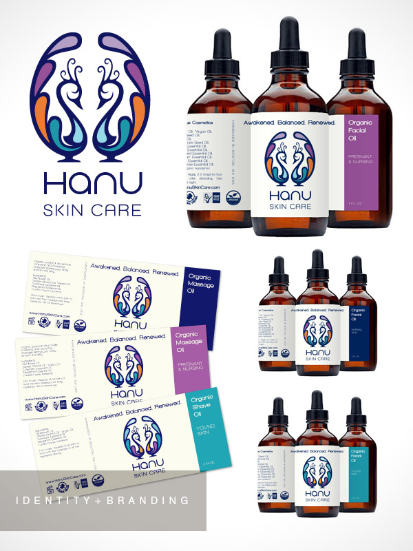 hanu skin care logo mark and bottle label design